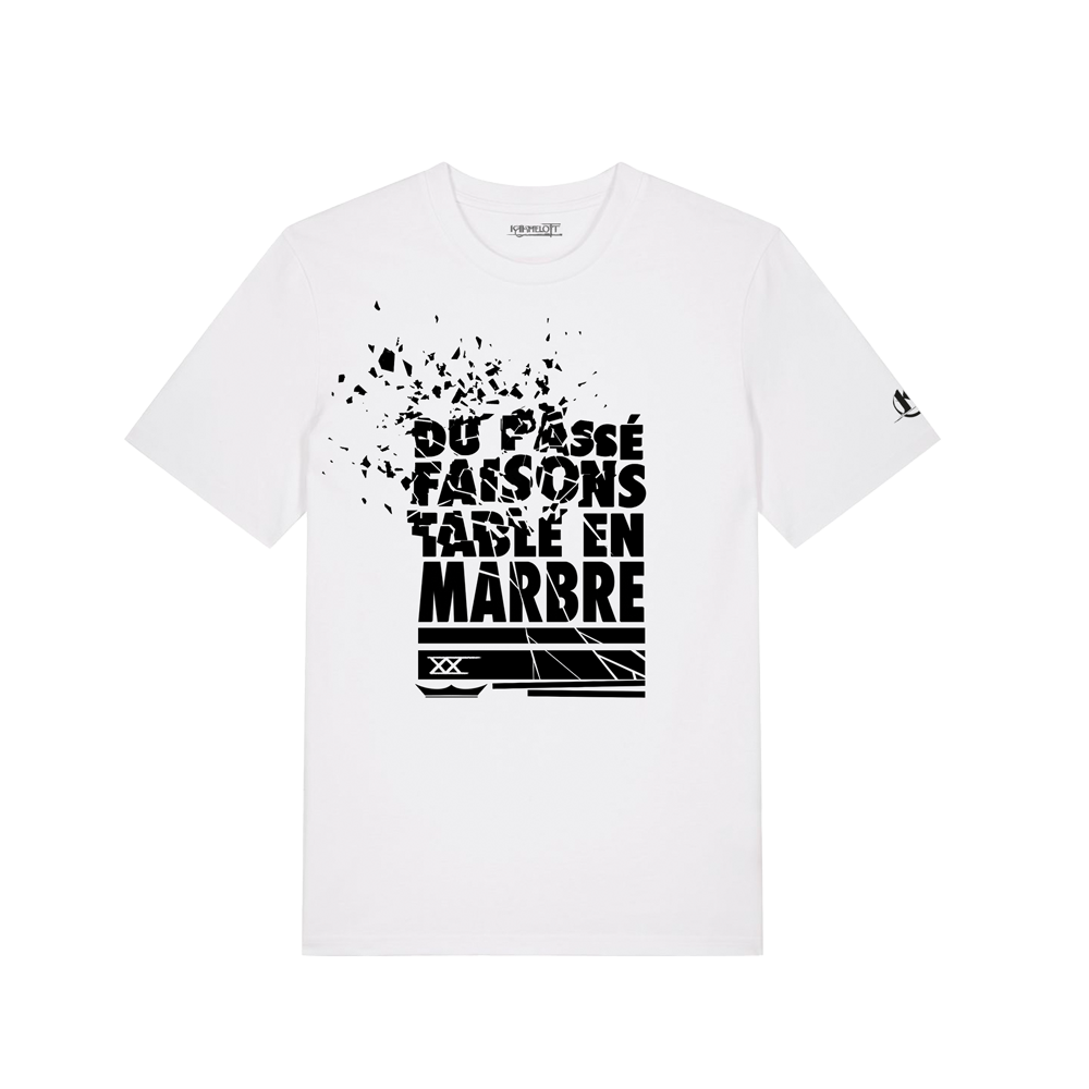 Kaamelott - T-Shirt collector blanc citation "Du passé, faisons table en marbre"