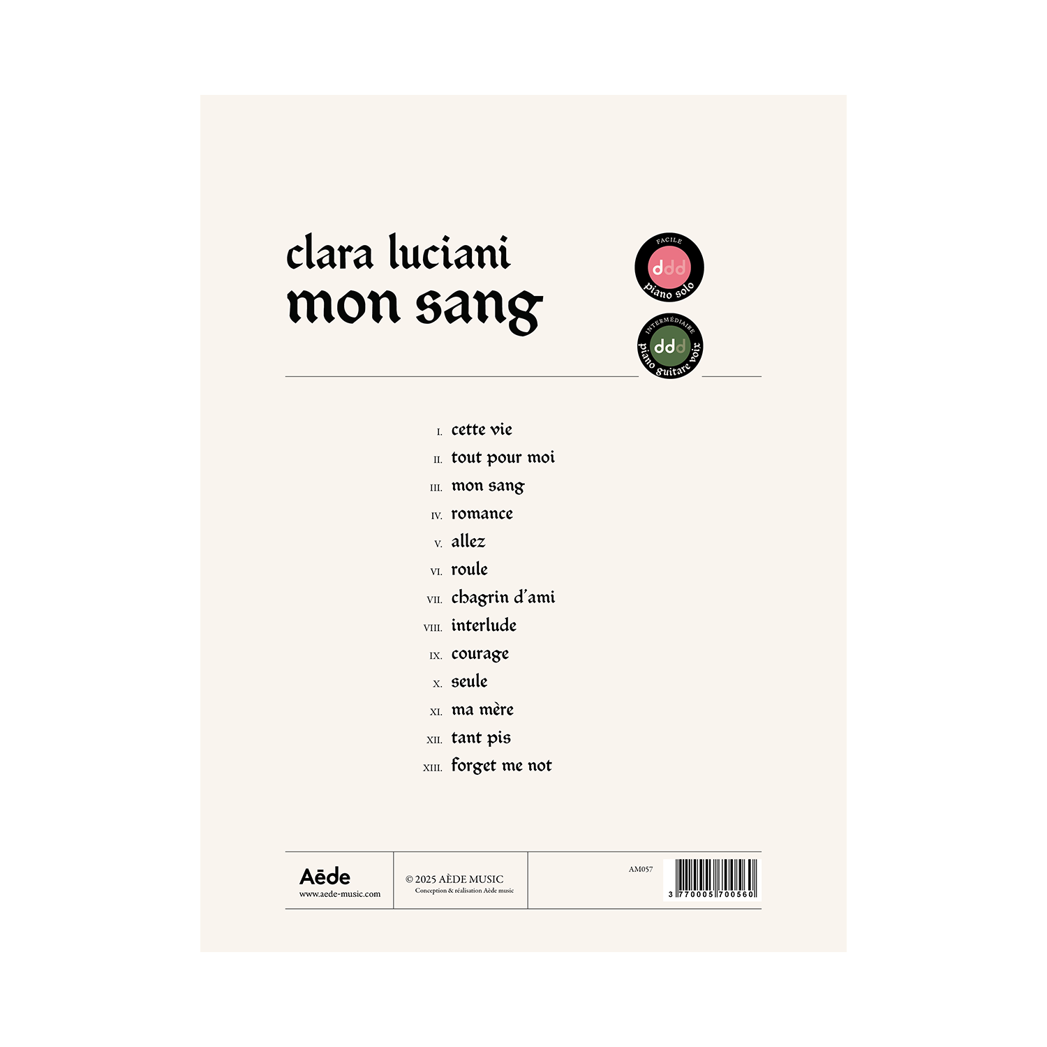 Clara Luciani - Mon sang - Songbook