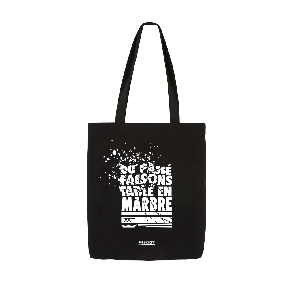 Kaamelott - Tote bag collector noir citation "Du passé, faisons table en marbre"