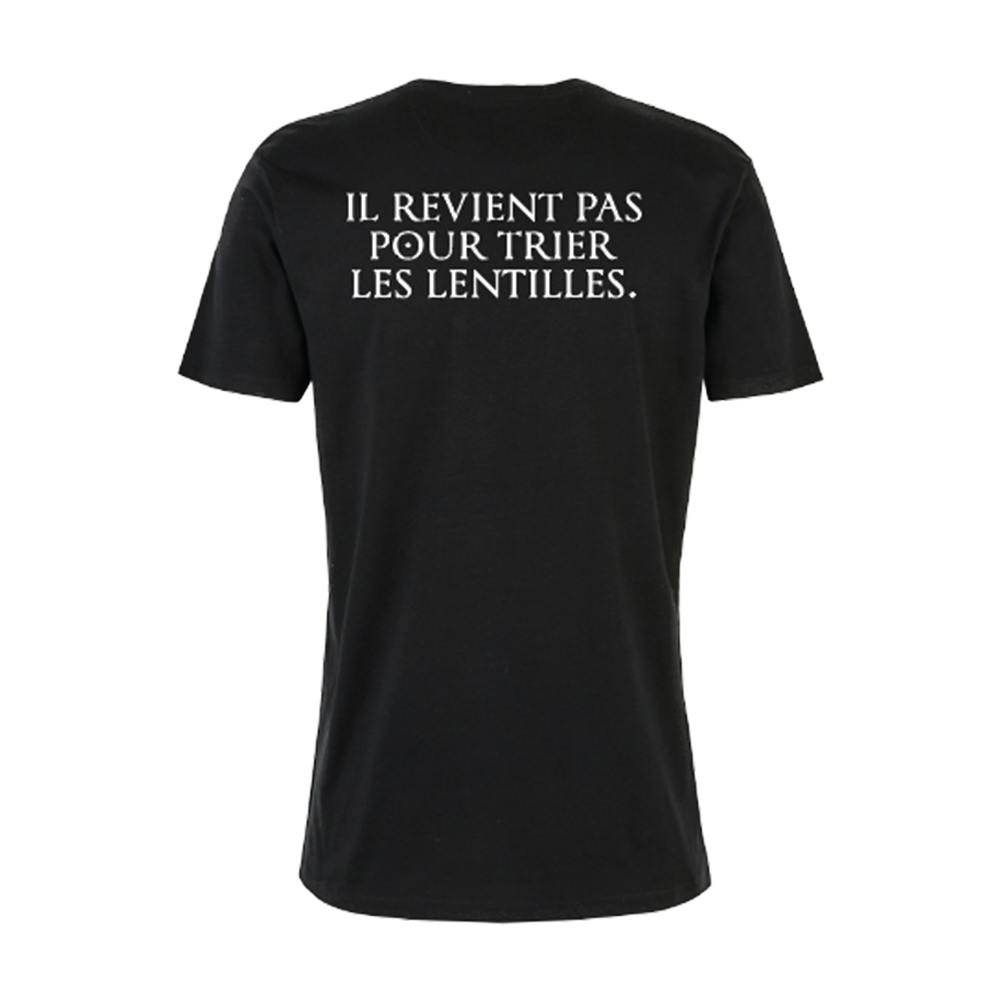 Kaamelott - T-shirt noir citation "Il revient pas pour trier les lentilles"