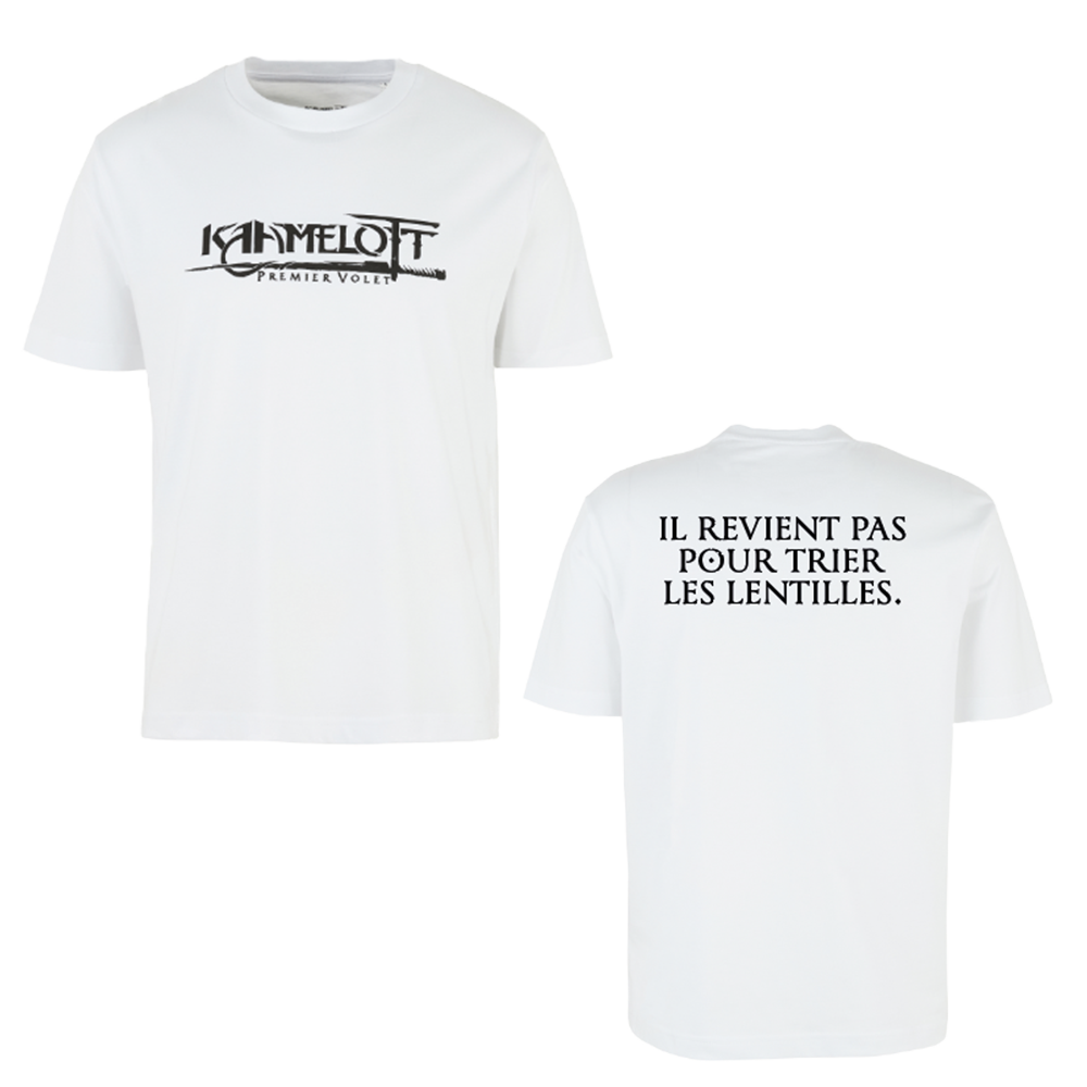 Kaamelott - T-shirt blanc citation "Il revient pas pour trier les lentilles"