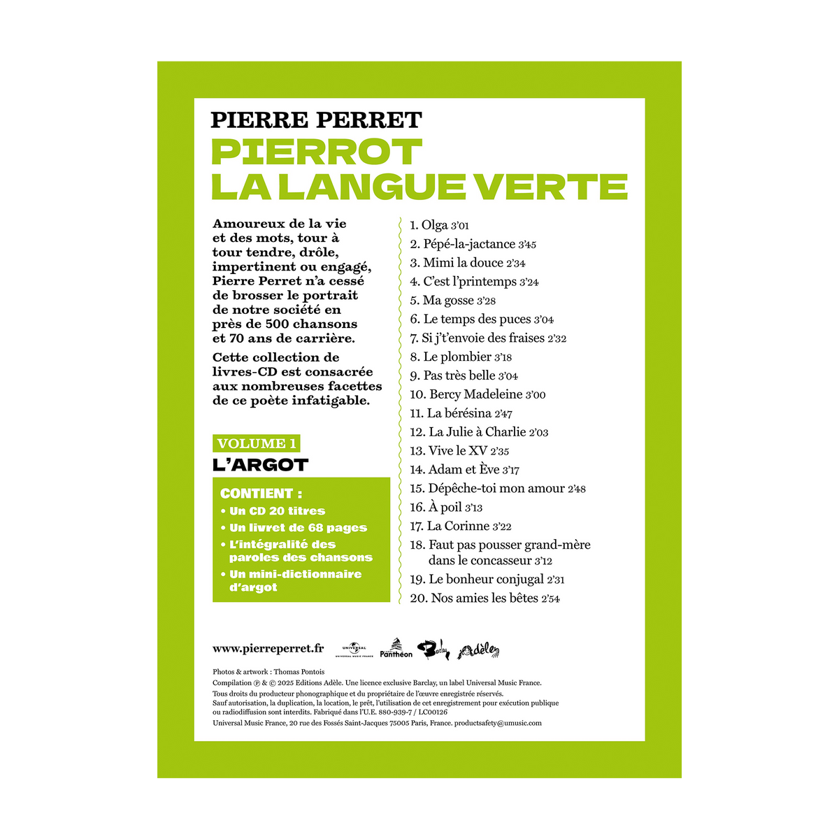 Pierre Perret - Pierrot La Langue Verte - Livre-Disque Dédicacé
